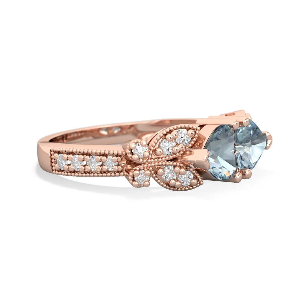 Aquamarine Diamond Butterflies 14K Rose Gold ring R5601