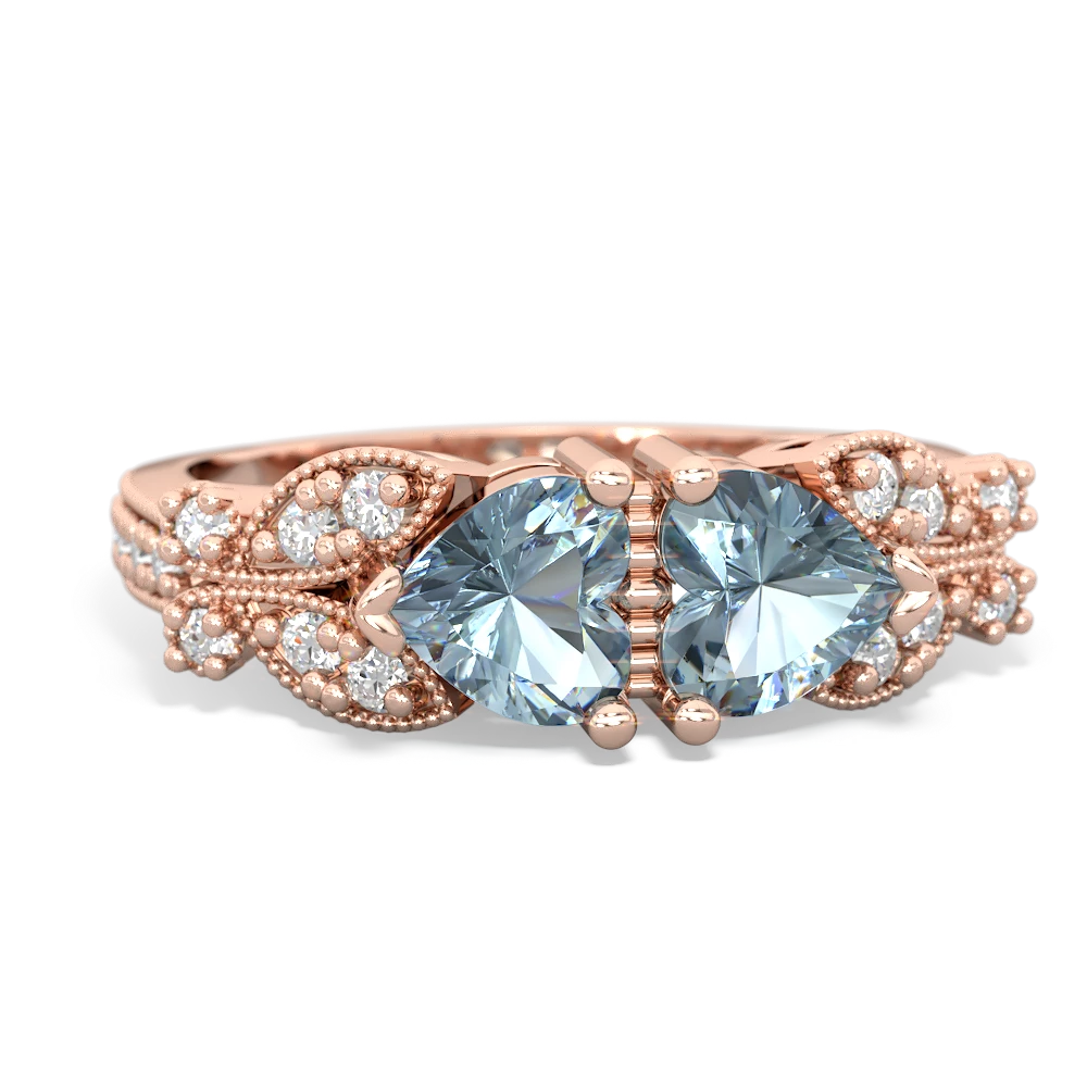 Aquamarine Diamond Butterflies 14K Rose Gold ring R5601