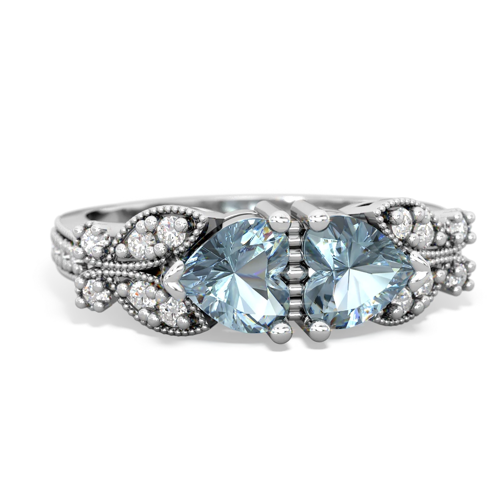 Aquamarine Diamond Butterflies 14K White Gold ring R5601