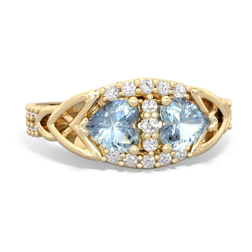 Aquamarine Sparkling Celtic Knot 14K Yellow Gold ring R2645