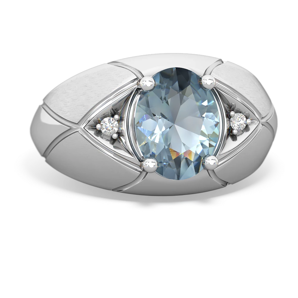 Aquamarine Men's 14K White Gold ring R0361 - front view