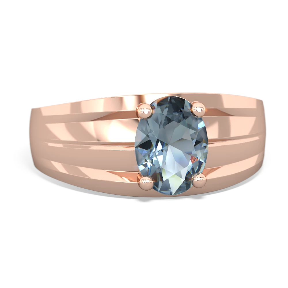 Aquamarine Men's Two Lane 14K Rose Gold ring R0363