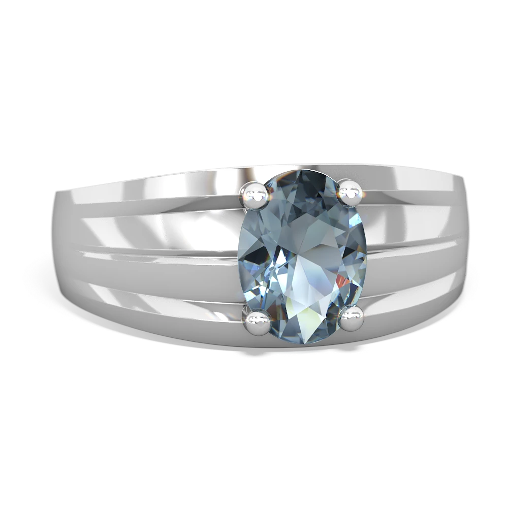 Aquamarine Men's Two Lane 14K White Gold ring R0363