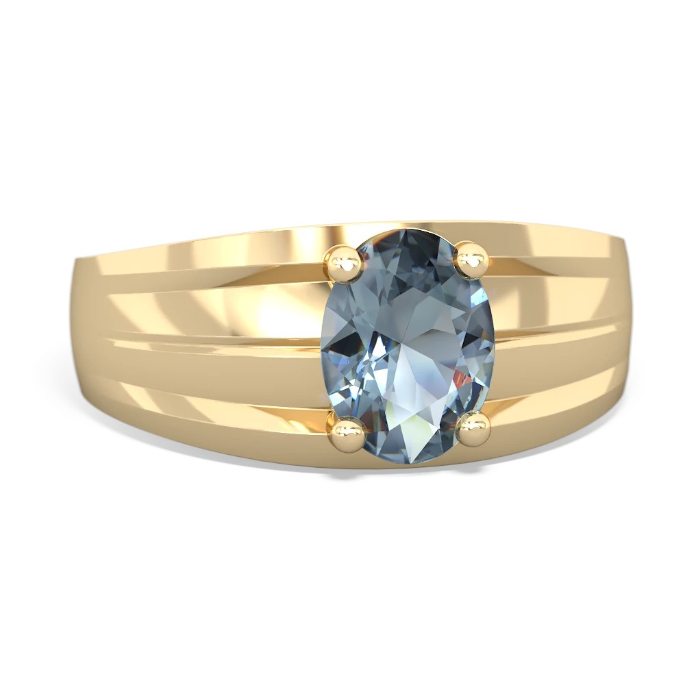 Aquamarine Men's Two Lane 14K Yellow Gold ring R0363