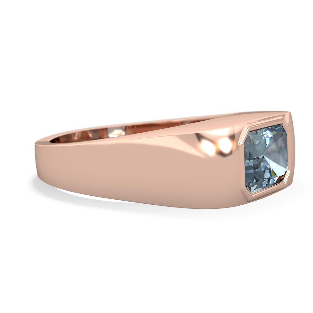Aquamarine Men's Emerald-Cut Bezel 14K Rose Gold ring R0410