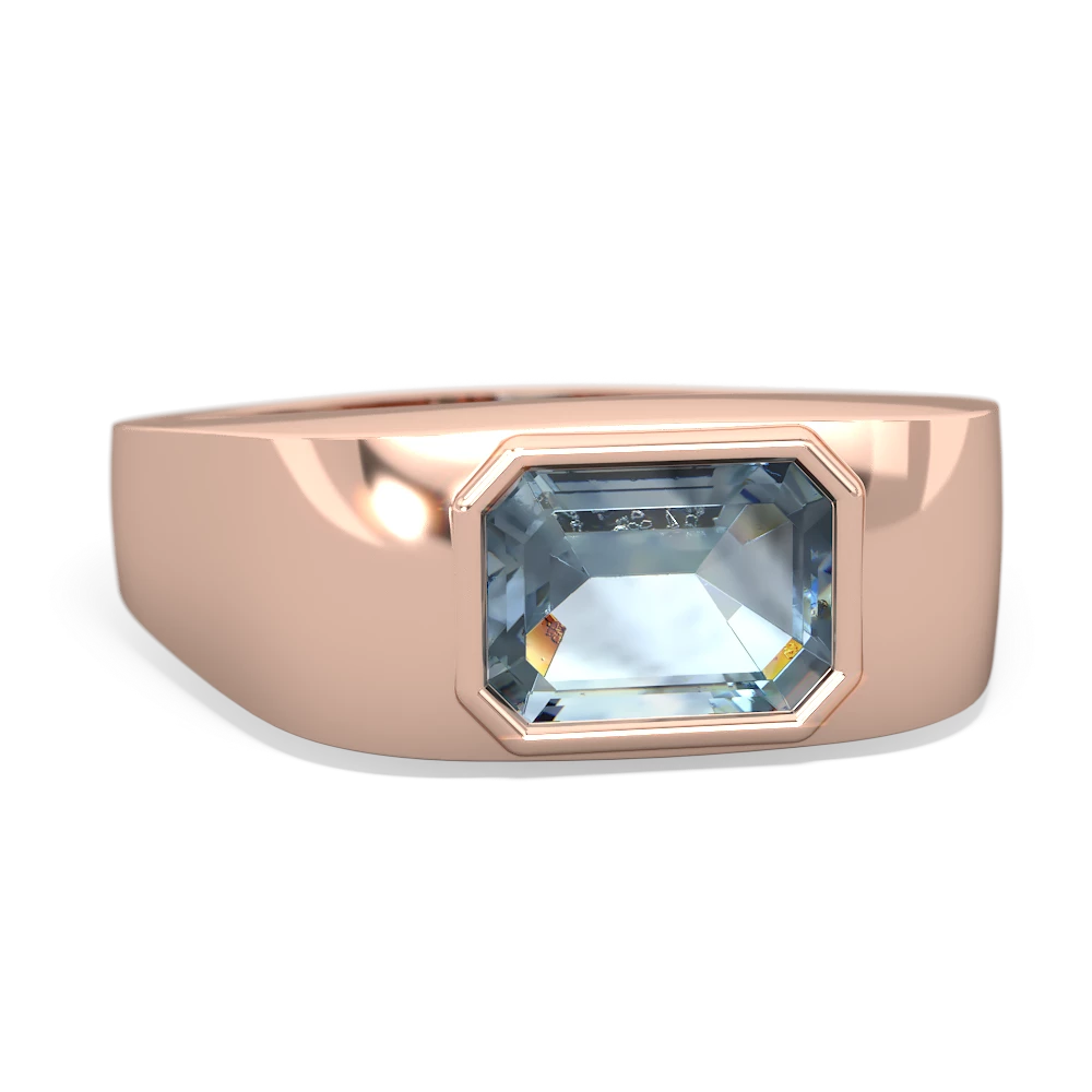 Aquamarine Men's 14K Rose Gold ring R0410 - front view