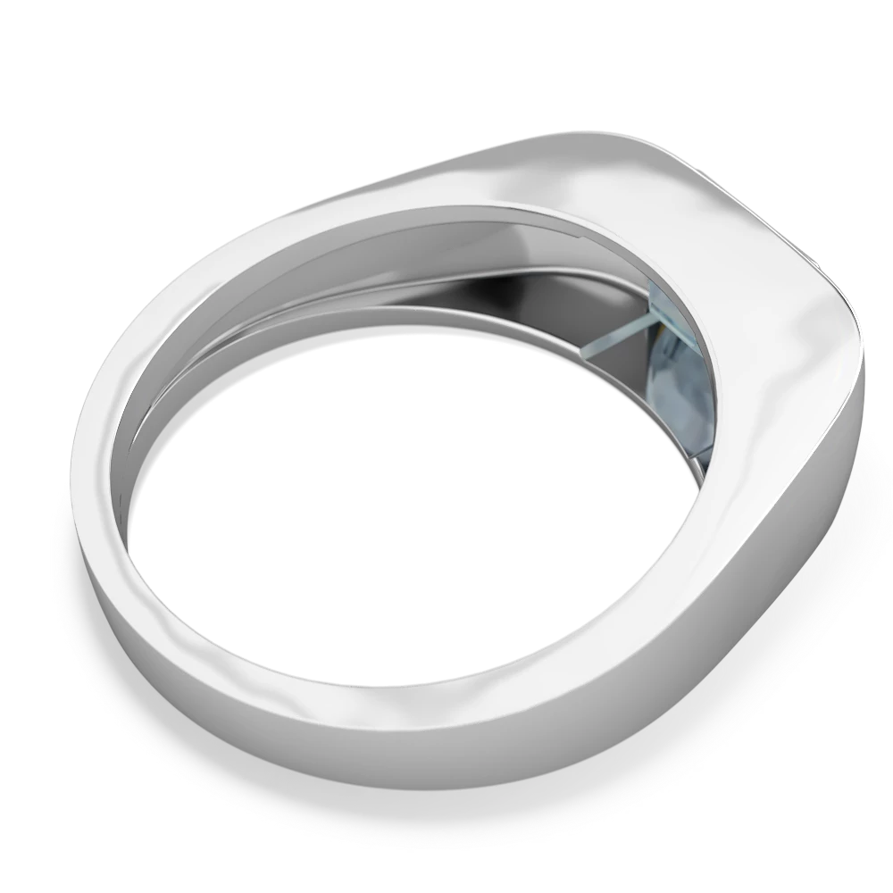 Aquamarine Men's Emerald-Cut Bezel 14K White Gold ring R0410
