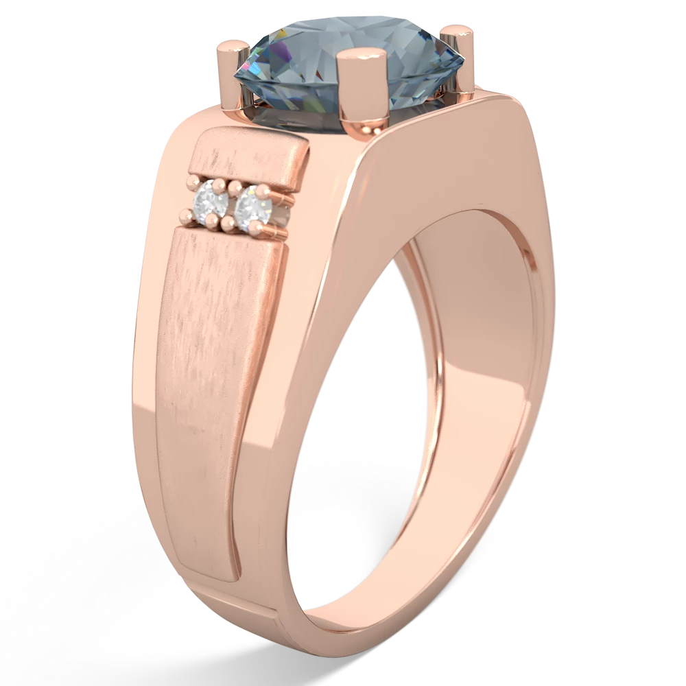 Aquamarine Men's 9Mm Round 14K Rose Gold ring R1822