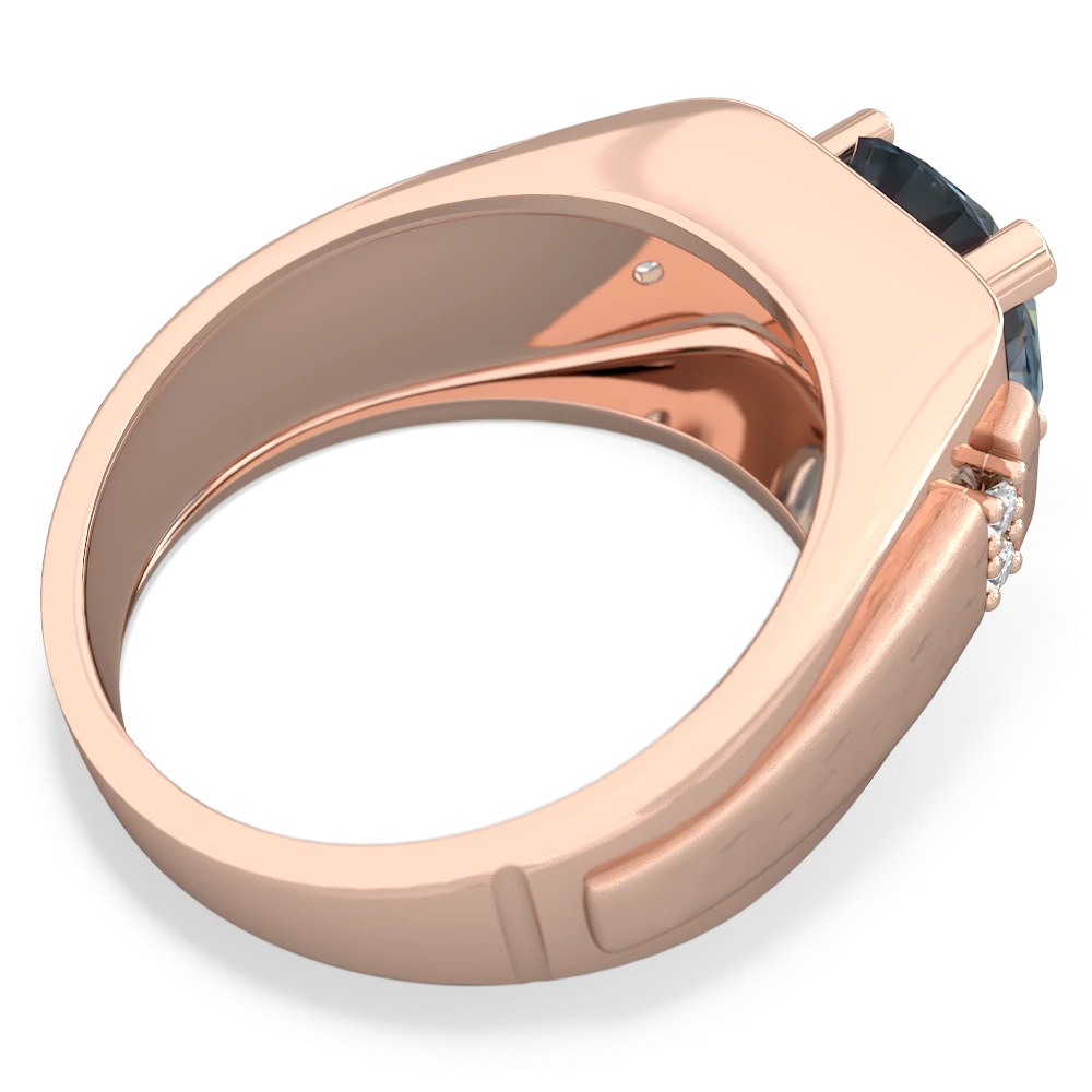 Aquamarine Men's 9Mm Round 14K Rose Gold ring R1822