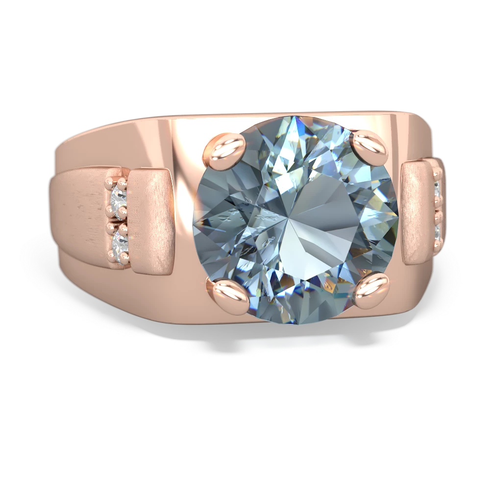 Aquamarine Men's 9Mm Round 14K Rose Gold ring R1822