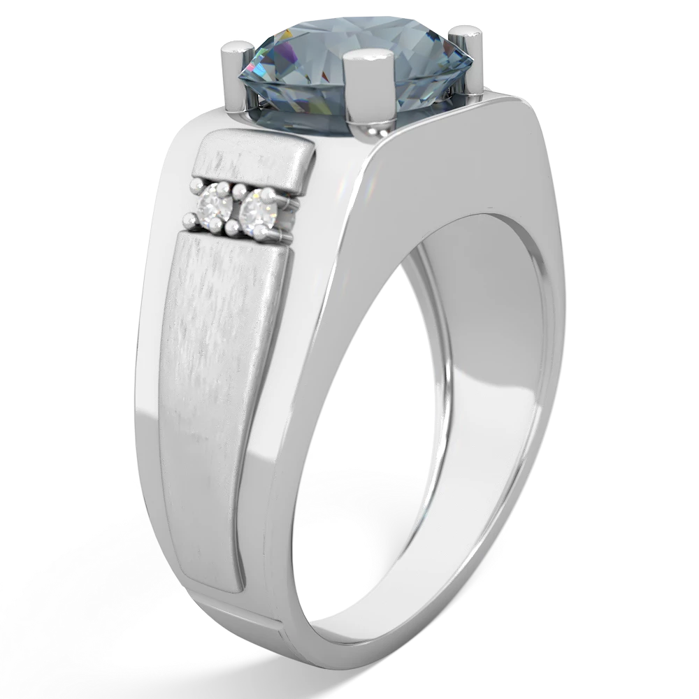 Aquamarine Men's 9Mm Round 14K White Gold ring R1822