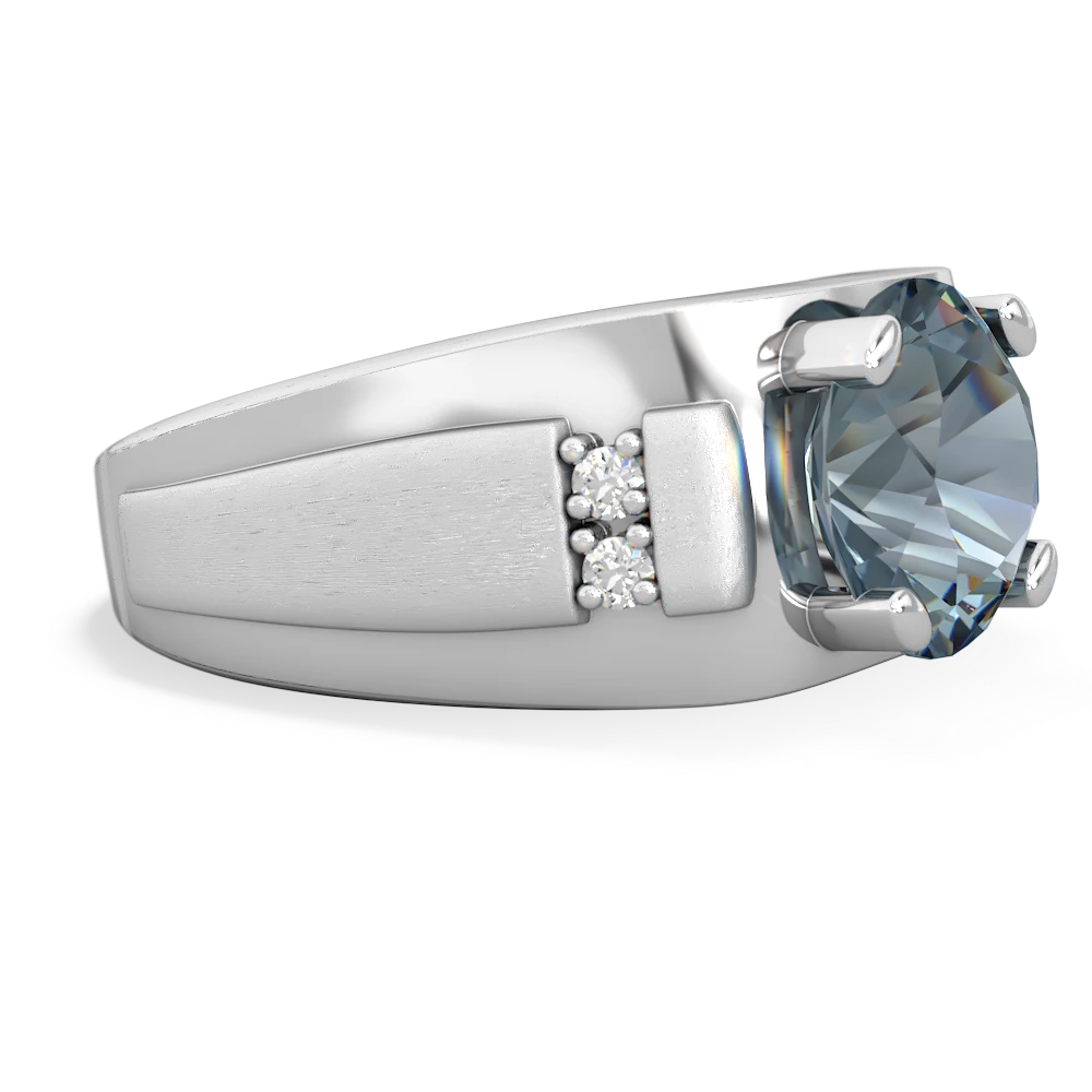 Aquamarine Men's 9Mm Round 14K White Gold ring R1822