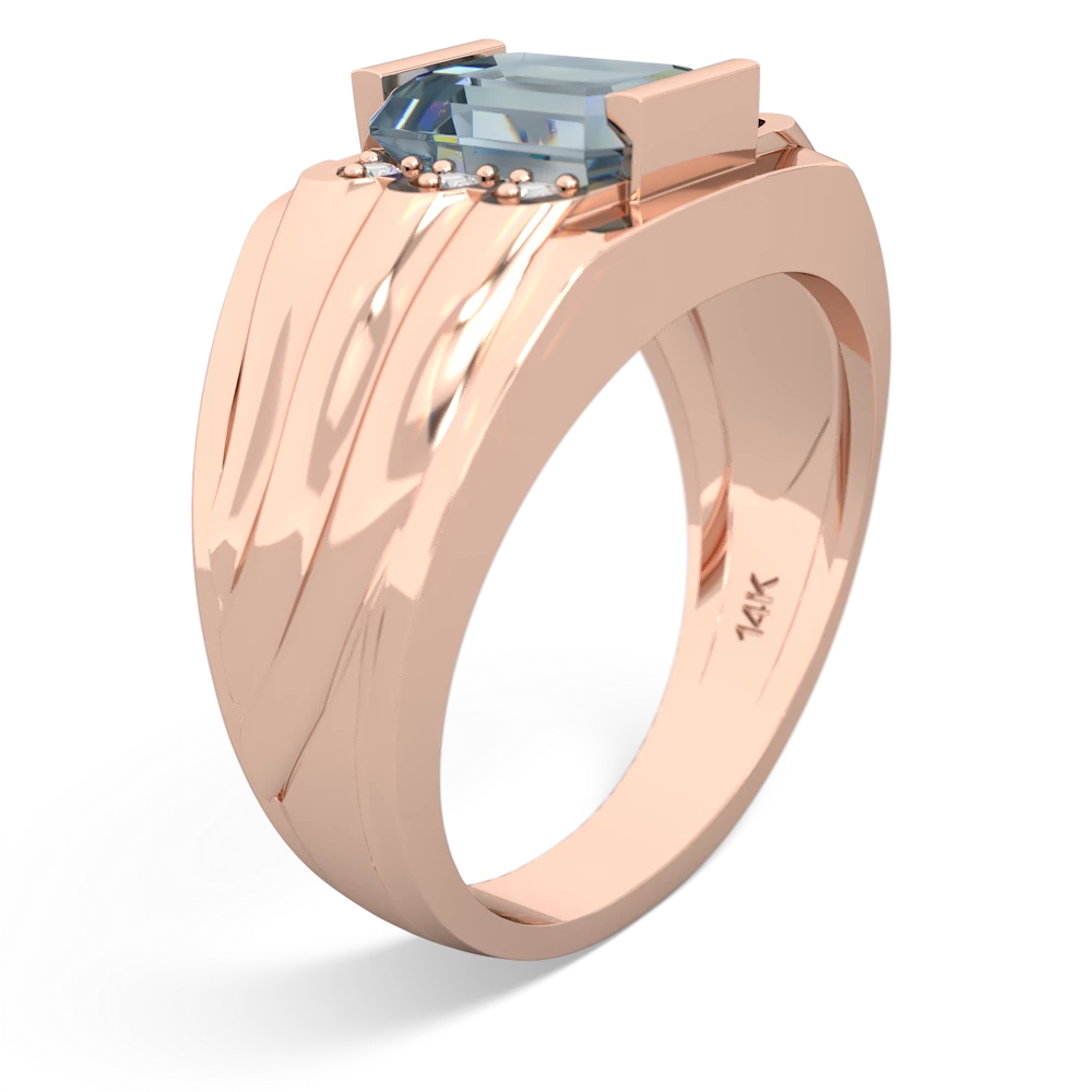 Aquamarine Men's 9X7mm Emerald-Cut 14K Rose Gold ring R1835