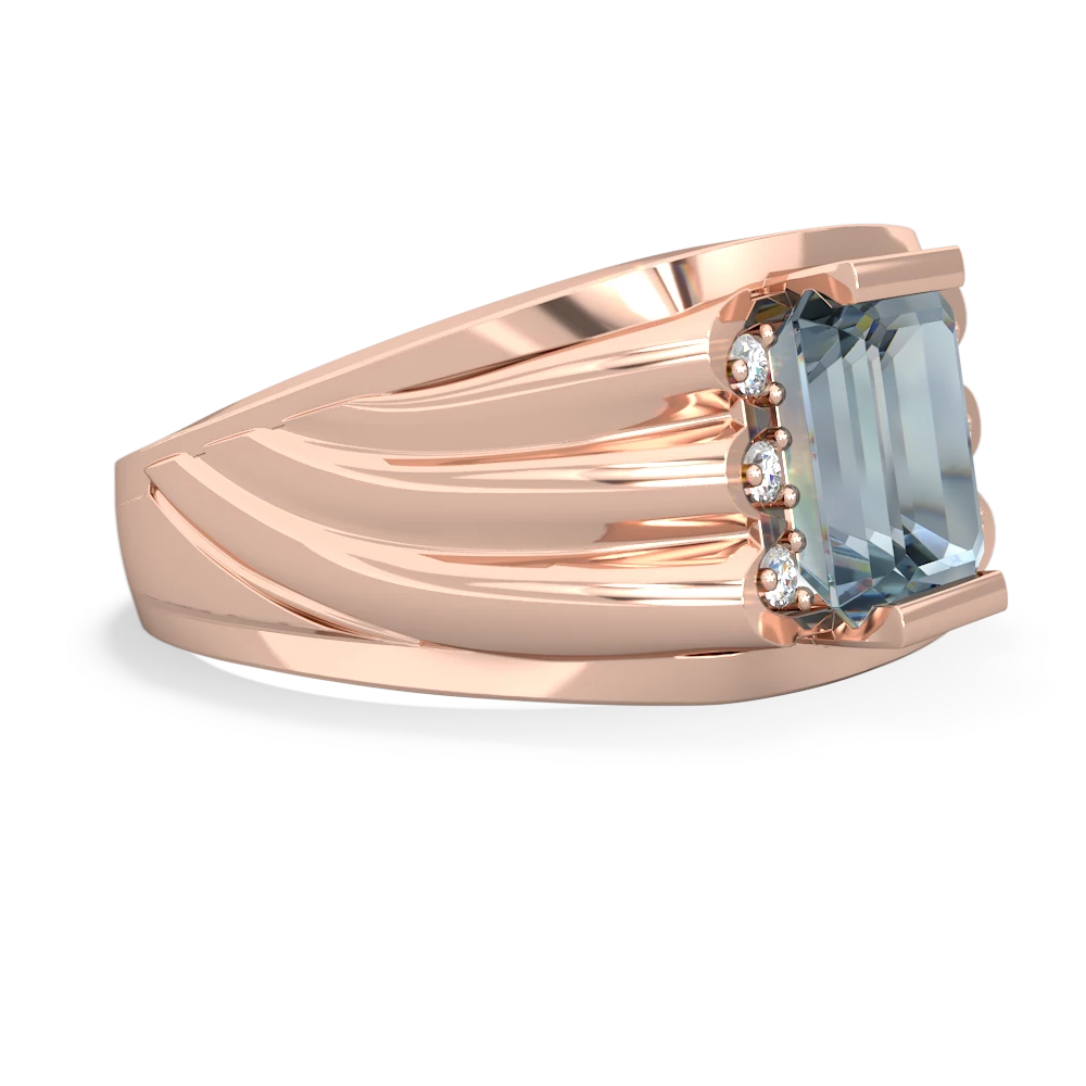 Aquamarine Men's 9X7mm Emerald-Cut 14K Rose Gold ring R1835