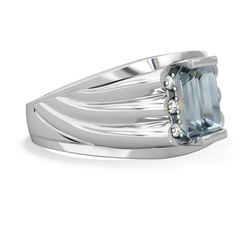 Aquamarine Men's 9X7mm Emerald-Cut 14K White Gold ring R1835