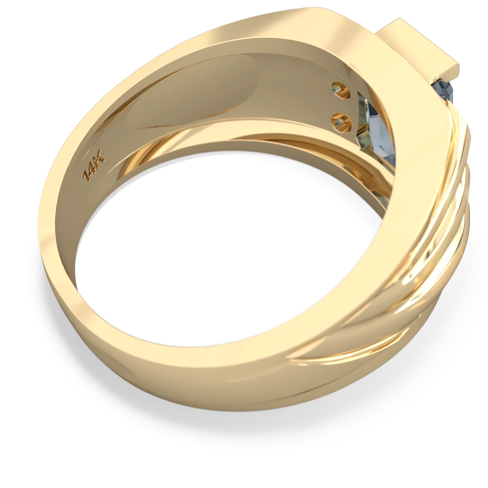 Aquamarine Men's 9X7mm Emerald-Cut 14K Yellow Gold ring R1835