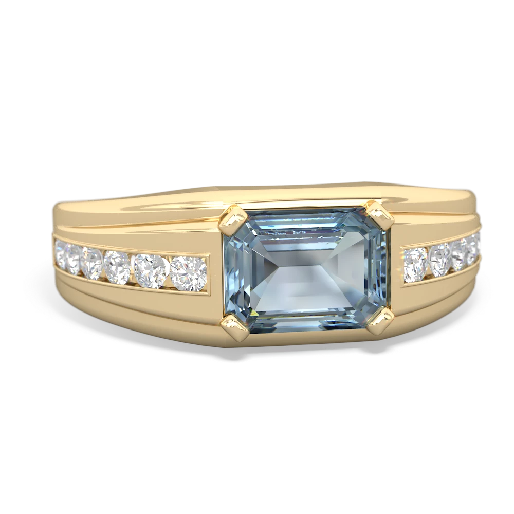 Aquamarine Men's Channel 14K Yellow Gold ring R0500 - front view