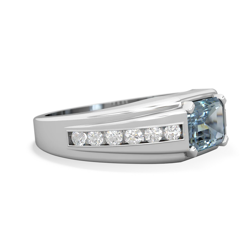 Aquamarine Men's Diamond Channel 14K White Gold ring R0500