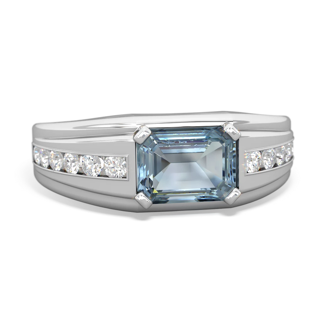 Aquamarine Men's Diamond Channel 14K White Gold ring R0500