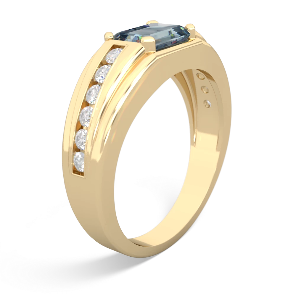 Aquamarine Men's Diamond Channel 14K Yellow Gold ring R0500