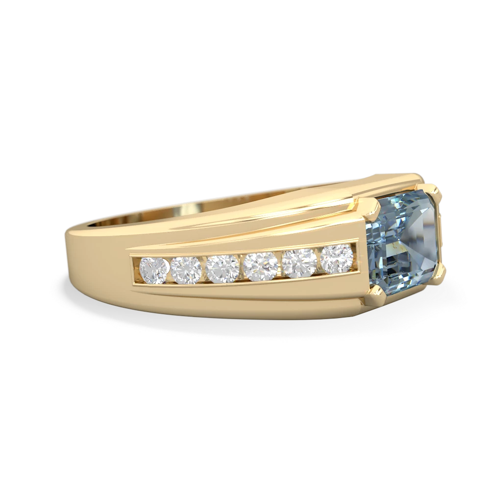 Aquamarine Men's Diamond Channel 14K Yellow Gold ring R0500