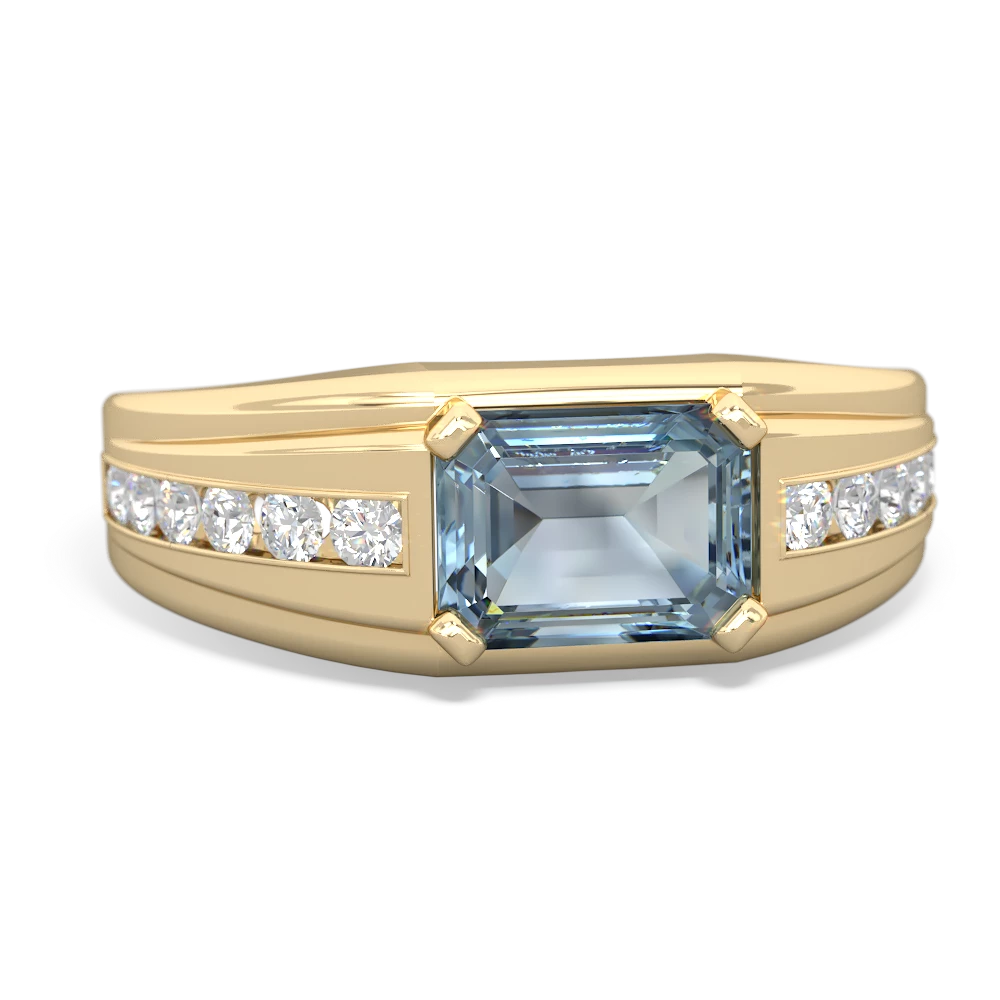 Aquamarine Men's Diamond Channel 14K Yellow Gold ring R0500