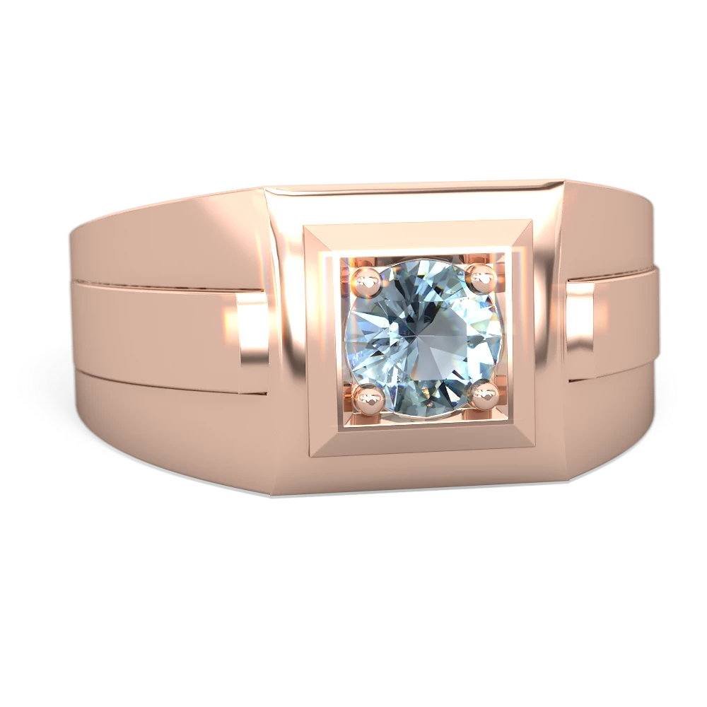 Aquamarine Men's Squared Circle 14K Rose Gold ring R0480