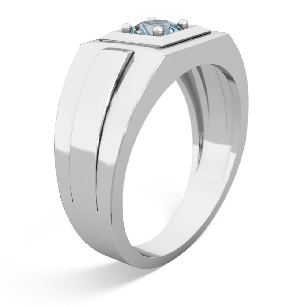 Aquamarine Men's Squared Circle 14K White Gold ring R0480