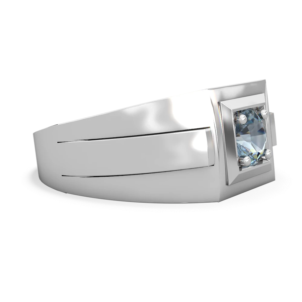 Aquamarine Men's Squared Circle 14K White Gold ring R0480