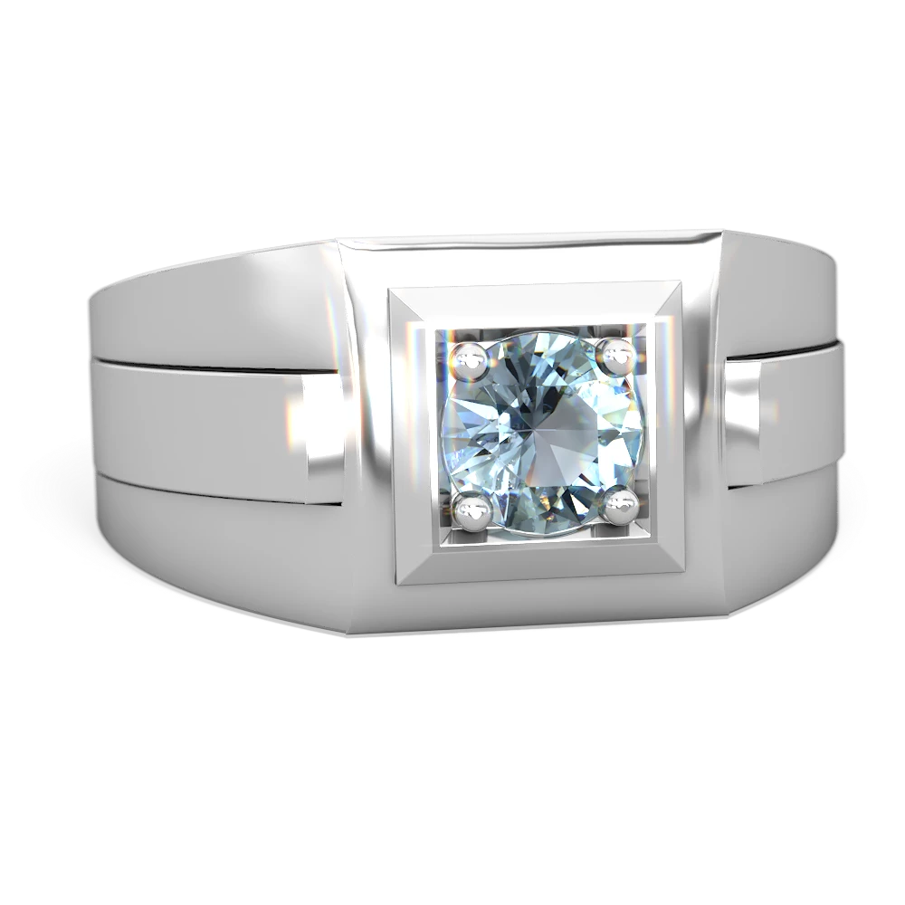 Aquamarine Men's Squared Circle 14K White Gold ring R0480