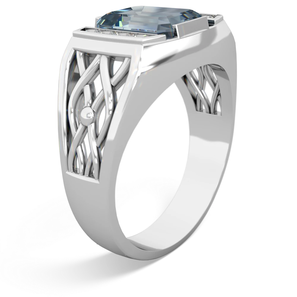 Aquamarine Men's Vine 14K White Gold ring R0490