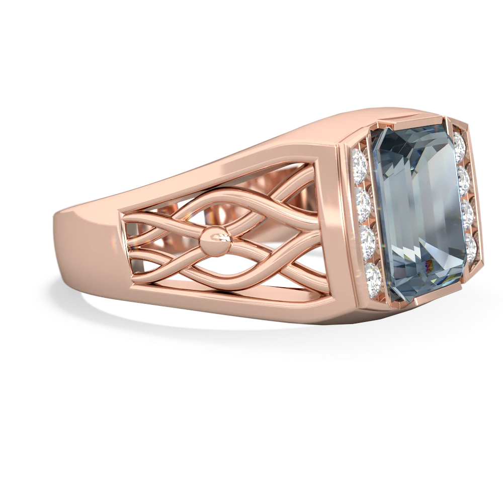 Aquamarine Men's Vine 14K Rose Gold ring R0490