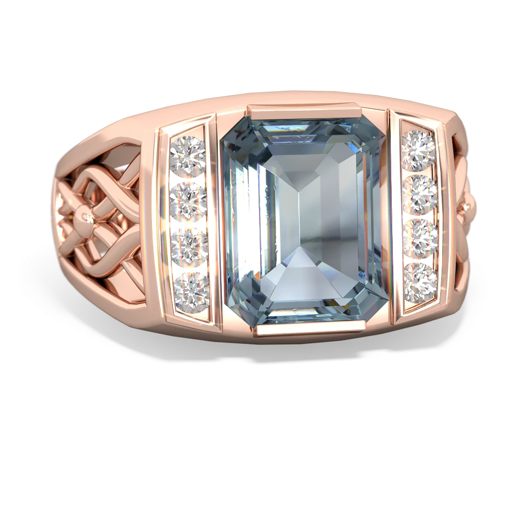 Aquamarine Men's Vine 14K Rose Gold ring R0490