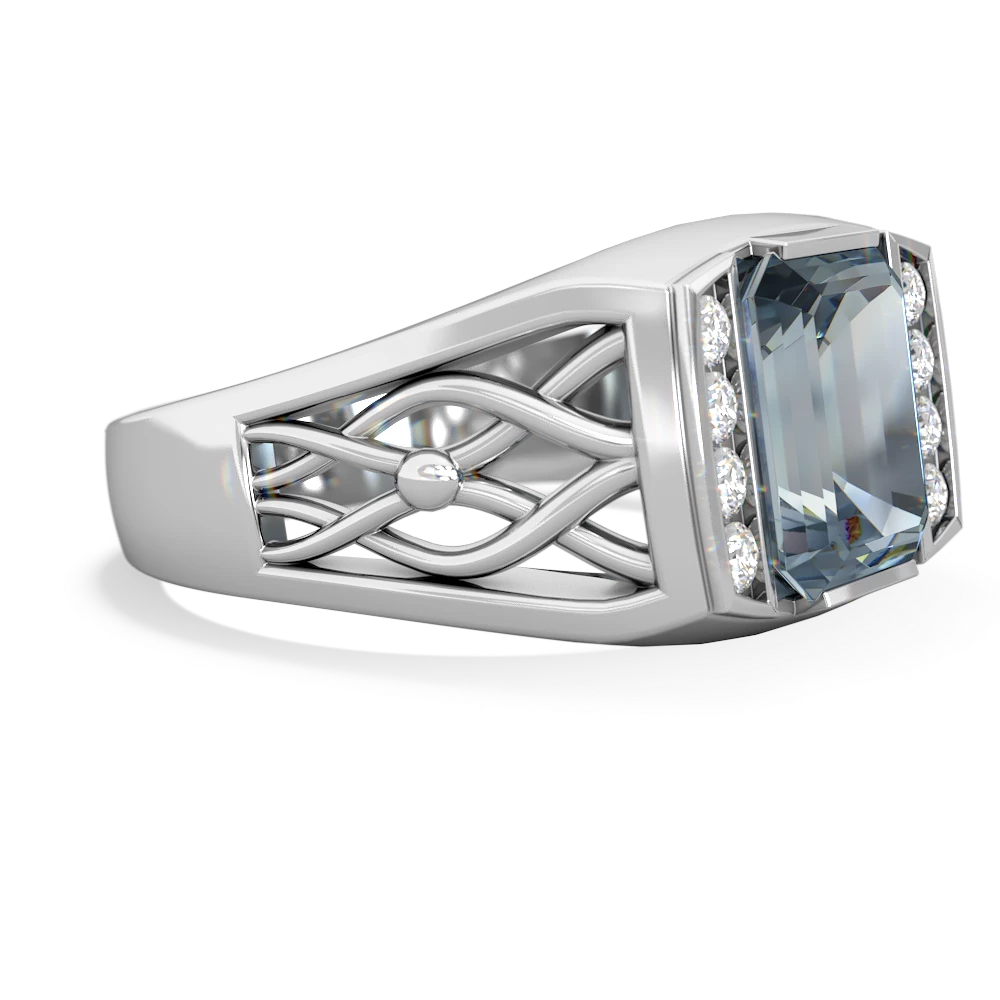 Aquamarine Men's Vine 14K White Gold ring R0490