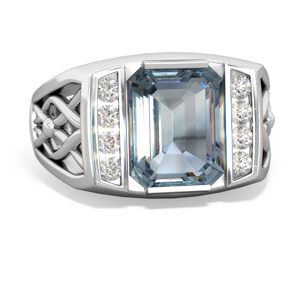 Aquamarine Men's Vine 14K White Gold ring R0490