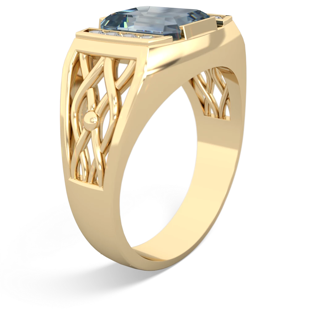 Aquamarine Men's Vine 14K Yellow Gold ring R0490