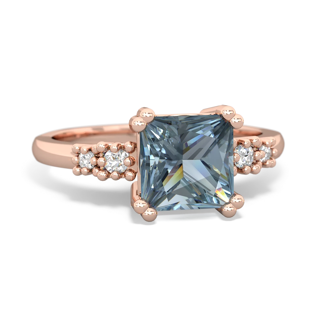 Aquamarine Art Deco Princess 14K Rose Gold ring R2014