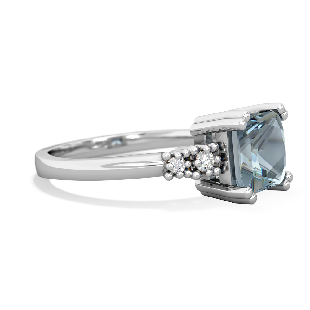 Aquamarine Art Deco Princess 14K White Gold ring R2014