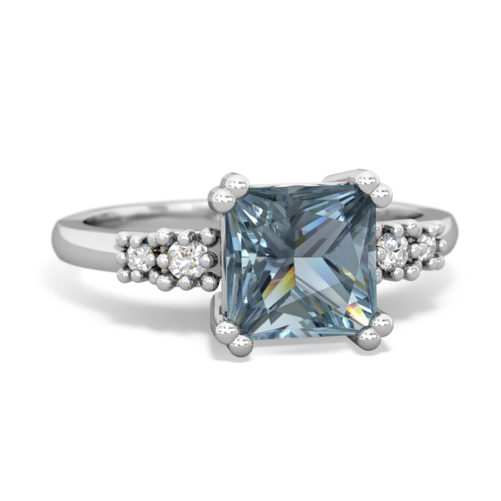 Aquamarine Art Deco Princess 14K White Gold ring R2014