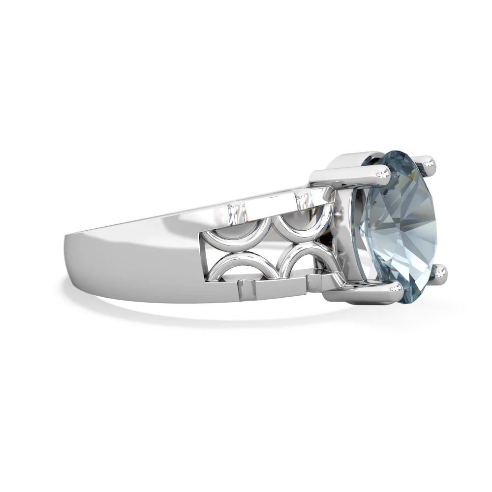 Aquamarine Art Deco Filigree 14K White Gold ring R2322