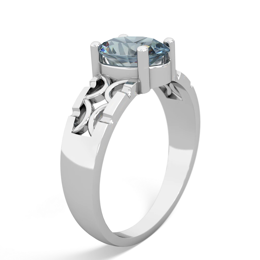 Aquamarine Art Deco Filigree 14K White Gold ring R2322