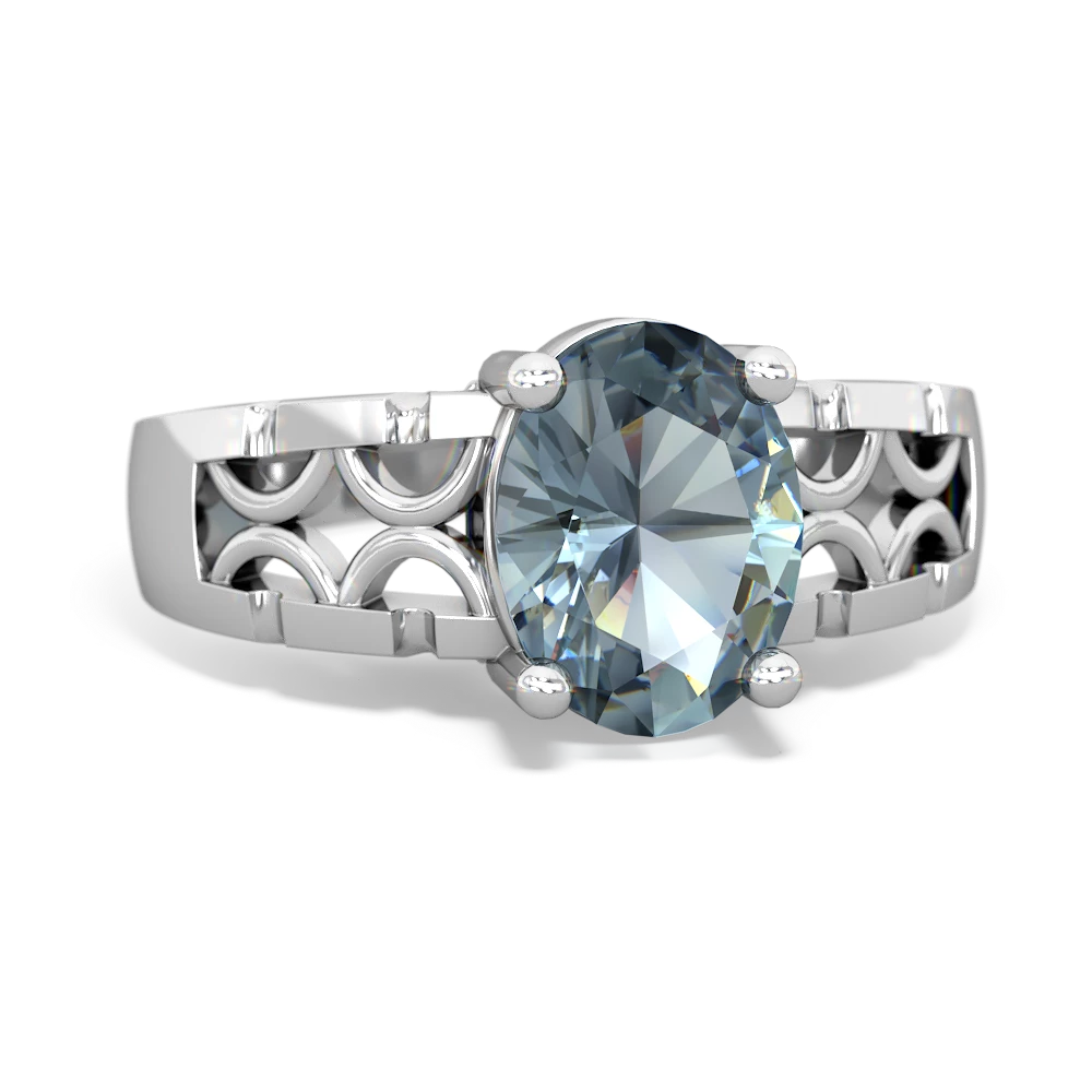 Aquamarine Art Deco Filigree 14K White Gold ring R2322