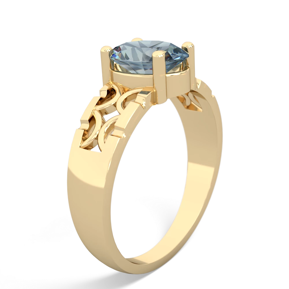 Aquamarine Art Deco Filigree 14K Yellow Gold ring R2322