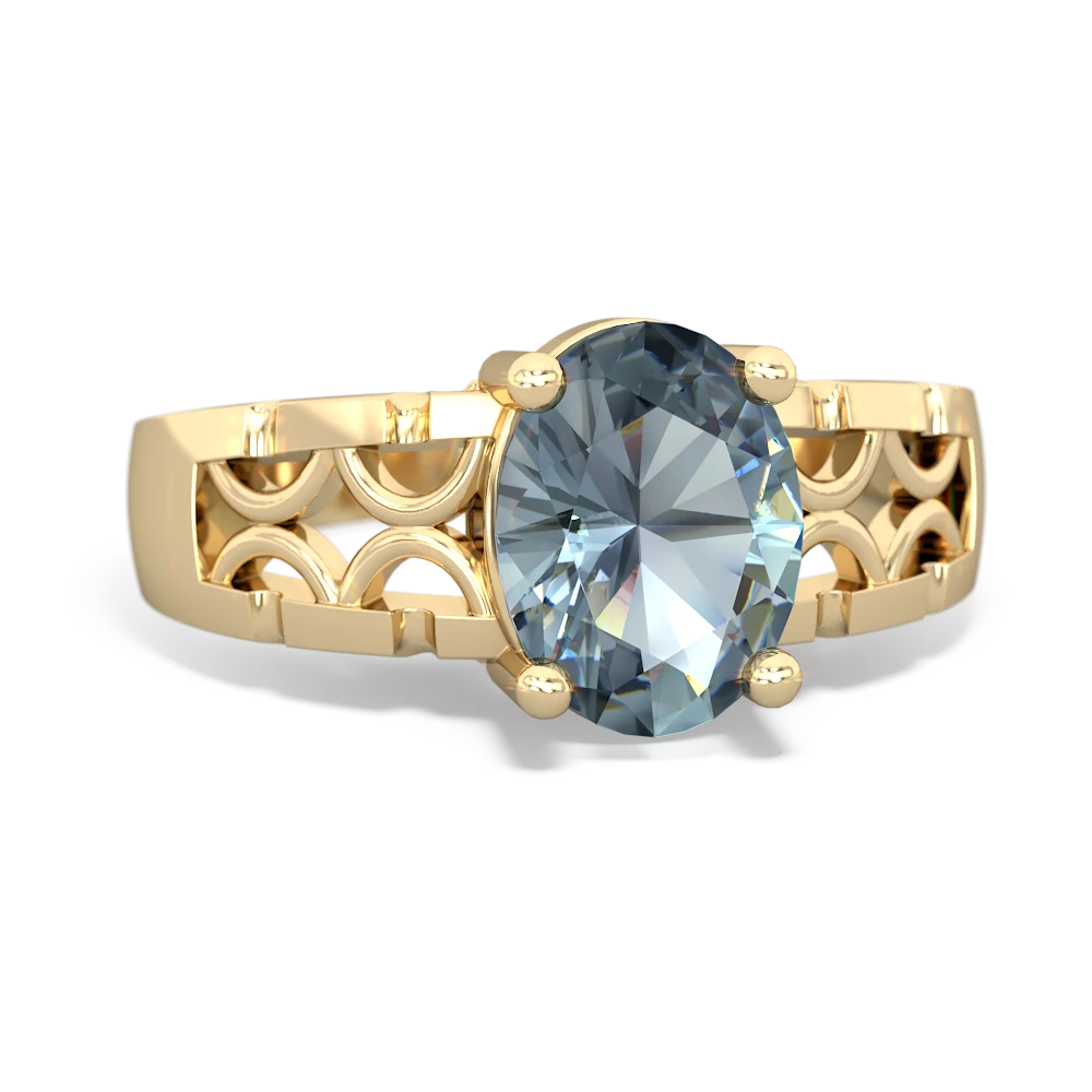 Aquamarine Art Deco Filigree 14K Yellow Gold ring R2322