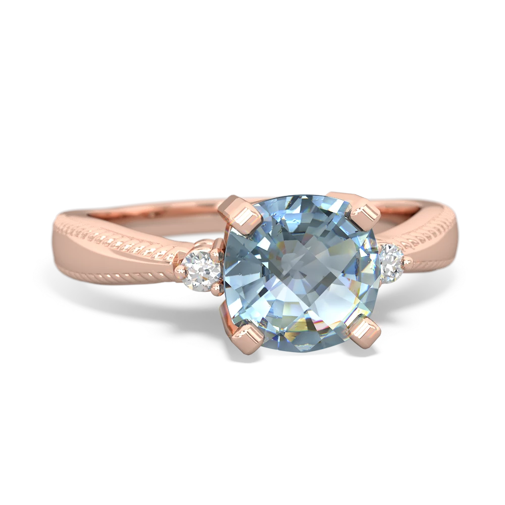 Aquamarine Cushion Rope 14K Rose Gold ring R2484