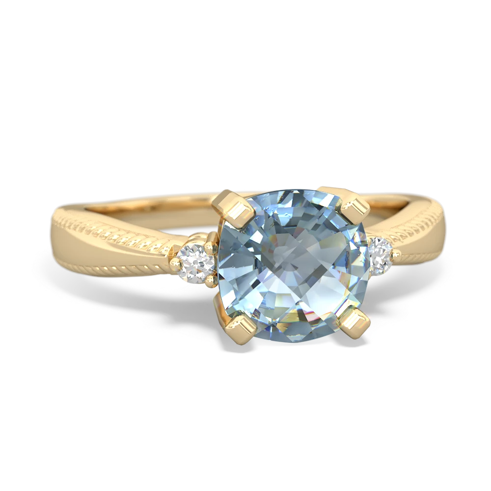 Aquamarine Cushion Rope 14K Yellow Gold ring R2484