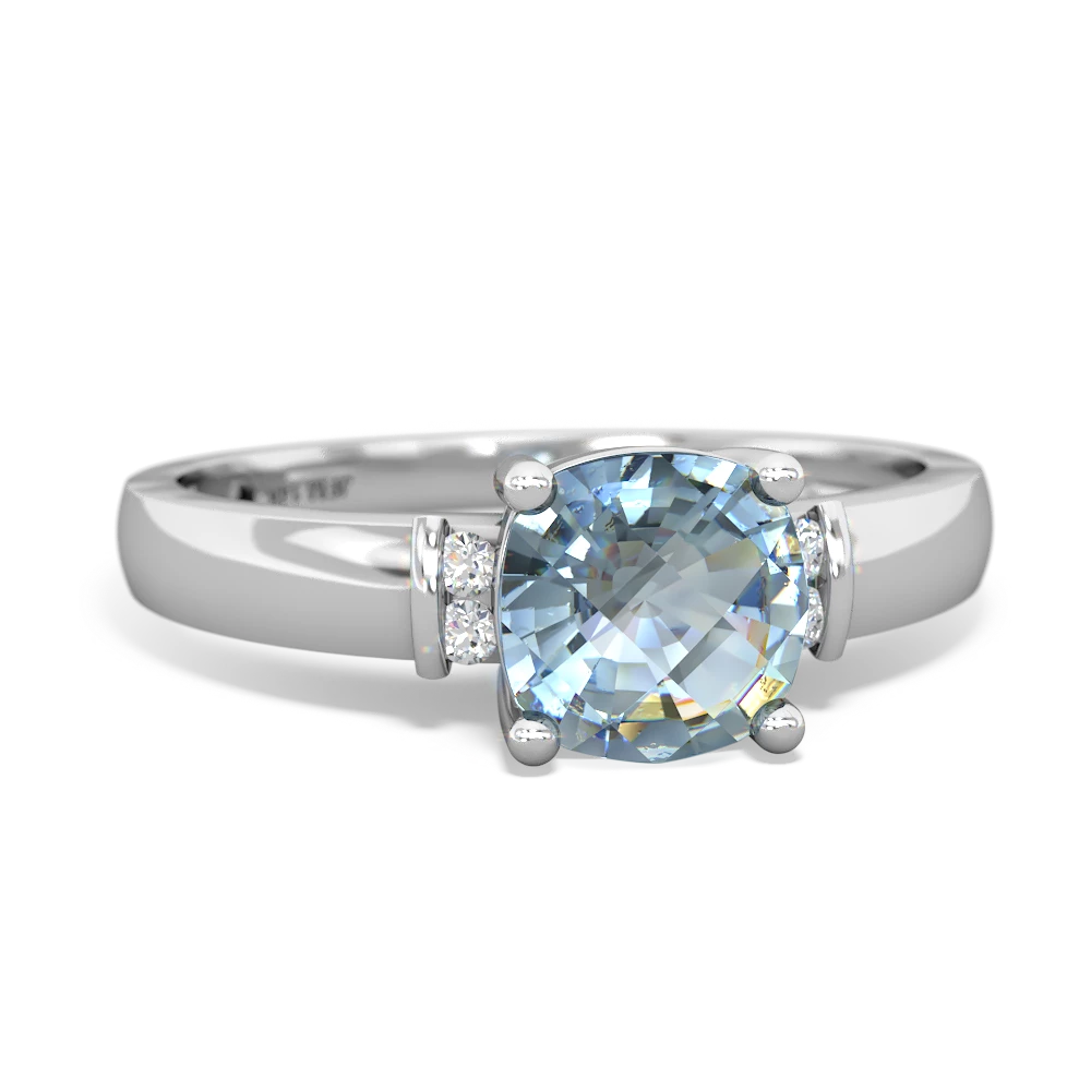 Aquamarine Simply Elegant Cushion 14K White Gold ring R2489