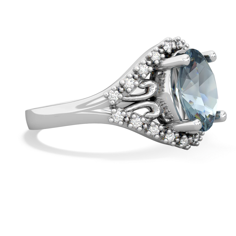 Aquamarine Antique Style Cocktail 14K White Gold ring R2564