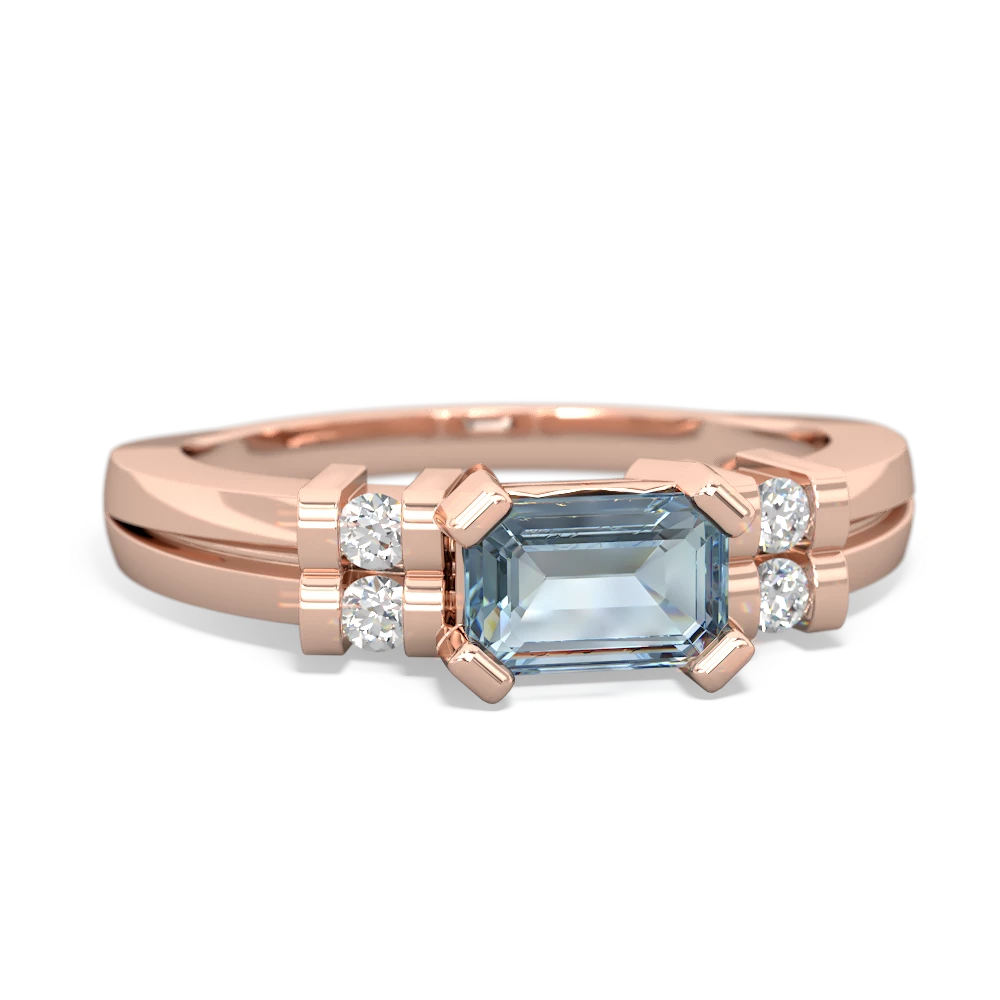 Aquamarine Art Deco East-West 14K Rose Gold ring R2590