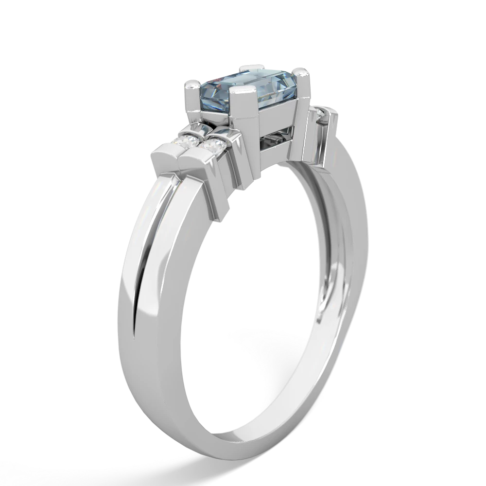 Aquamarine Art Deco East-West 14K White Gold ring R2590